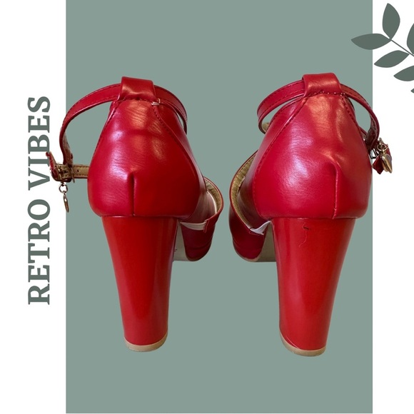 🛍️3/$40 Retro Vintage Inspired Red Platform Mary Jane High Heel Strap Sz 8.5 39 - Picture 7 of 9